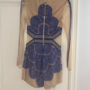 Three Floor Blue and Beige Lace Mini Dress
